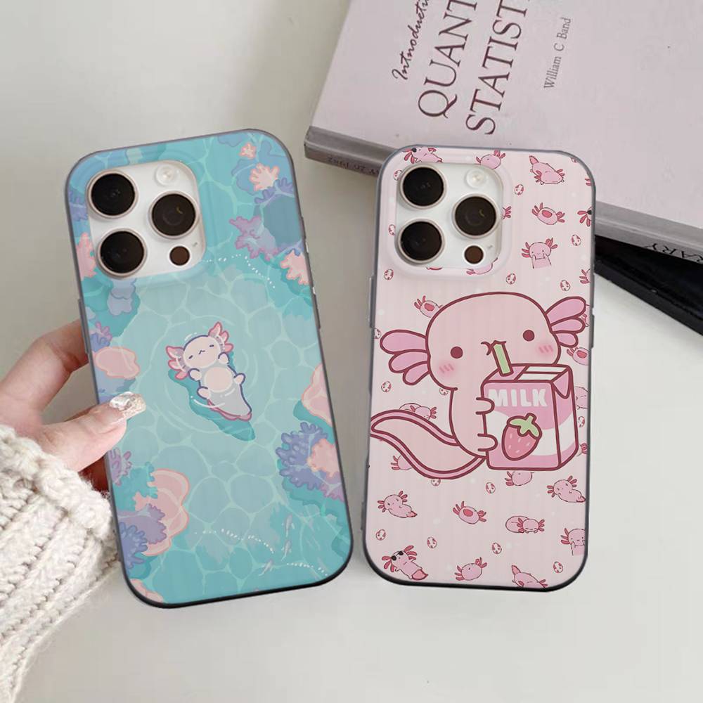 Мультяшный Аксолотль Милый Для IPhone 17 16 15 14 13 12 11 Pro Max Plus Pro Гофрированный Ударопрочный Матовый Чехол для Телефона