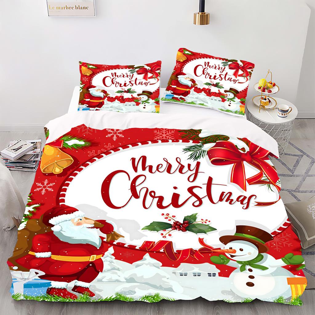 Комплект постельного белья с цифровой печатью в рождественском стиле - полиэстер - декор спальни - 1 покрывало + 2 наволочки (нет подушки)
