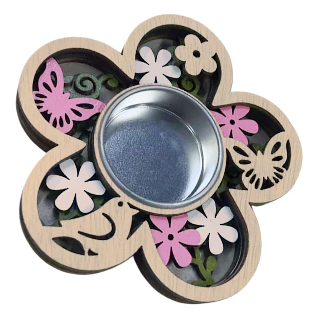 Candle Holder Handmade Wooden Tealight Holder With Flower And Butterfly Heart Designing For Festive Decorations