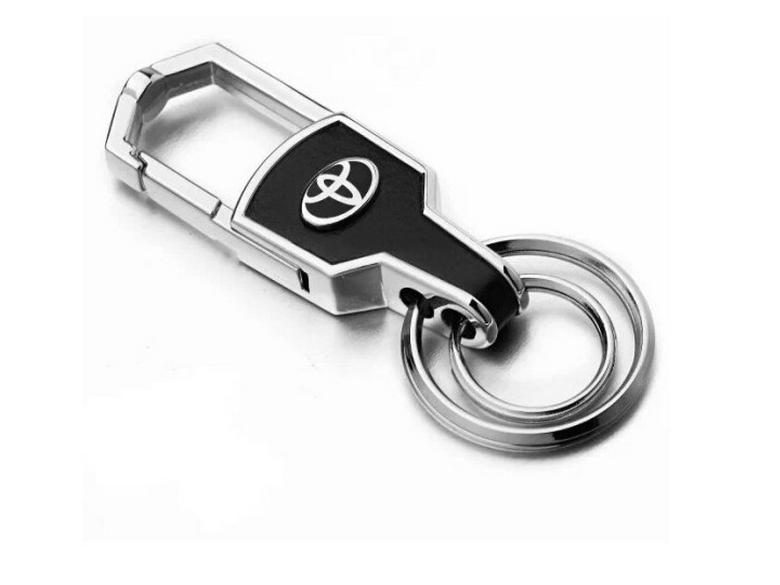 Diamond-Studded Metal & Leather Car Keychain with Double-Sided Logo