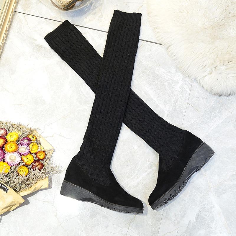 Новинка 2024 года, осень и зима, новые модные вязаные шерстяные высокие носки, сапоги для женщин, плоские, выше колена, длинные, эластичные, узкие сапоги