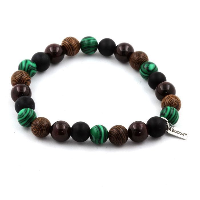 Bracelet - A Bijoux - Garnet Malachite Onyx Beads - 8 Mm - Length 19-20 Cm - Made In France