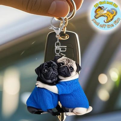 Брелок-подвеска «Обнимающиеся мопсы», 2D плоский акриловый шарм-украшение, подвесное украшение для автомобиля, сумок, для праздника, вечеринки, подарок