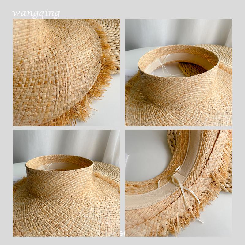 Шляпа из грубой рафии женская летняя солнцезащитная с полями и открытым верхом соломенная шляпа от солнца для отпуска на море пляжная солнцезащитная шляпа