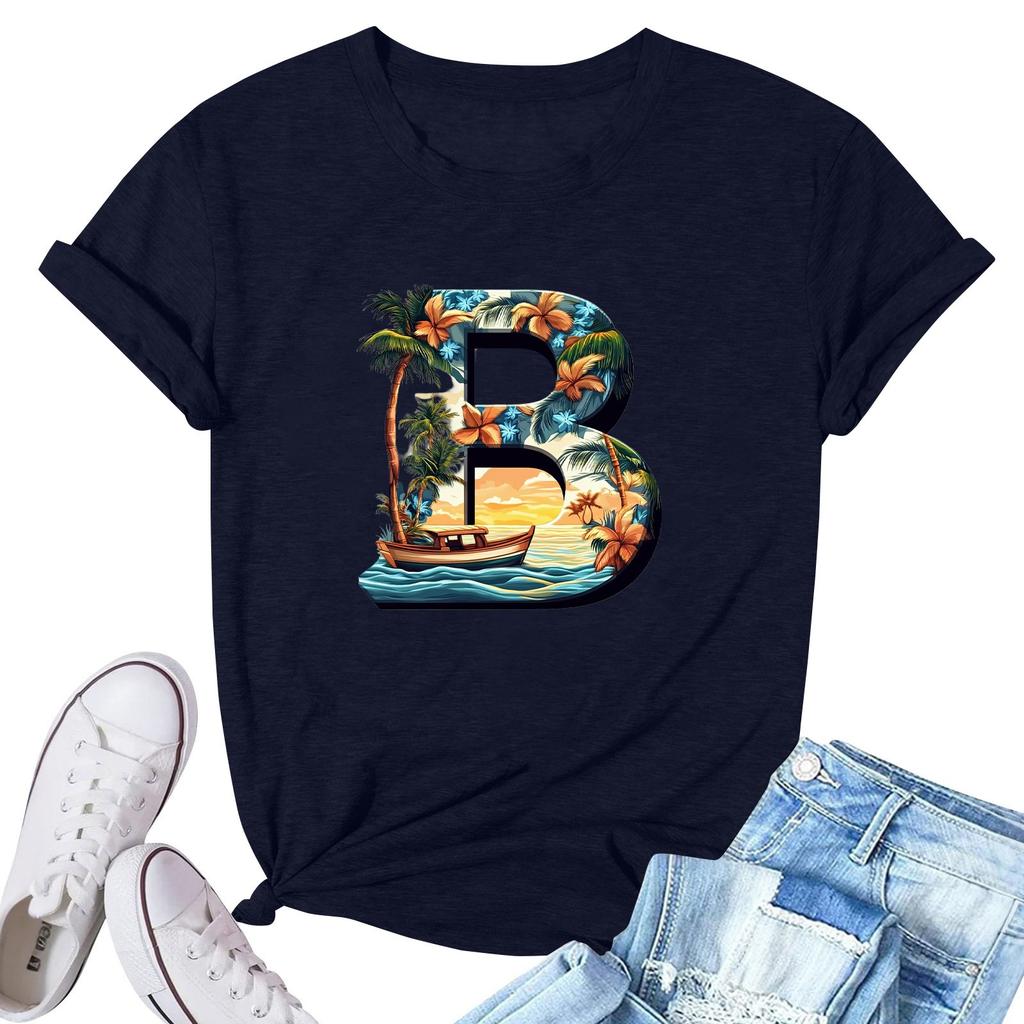 Women's Fashion Printed Casual Pleated Round Short Sleeve T-Shirt Top