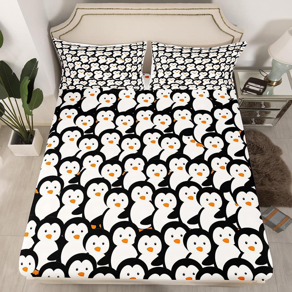 Cute Penguin Duvet Cover Animal Pattern Bedding Collection Comforter Cover For Boys Girls Kids Room Decor Full Size With 2 Pillow Case