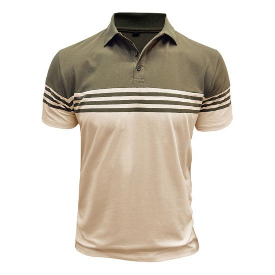 Мужская полосатая футболка с коротким рукавом и лацканами, дышащая хлопковая смесь, повседневный топ для повседневной носки, вечеринок, офиса, гольфа