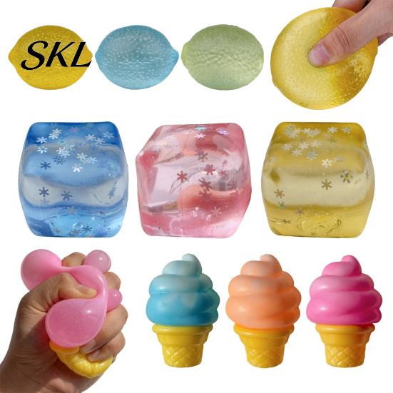 Lemon Stress Relief Toy Transparent Squeeze Toy, Jellyfish Ice Cream Reduction Soft Clear Cube Sensory for Kids Adults