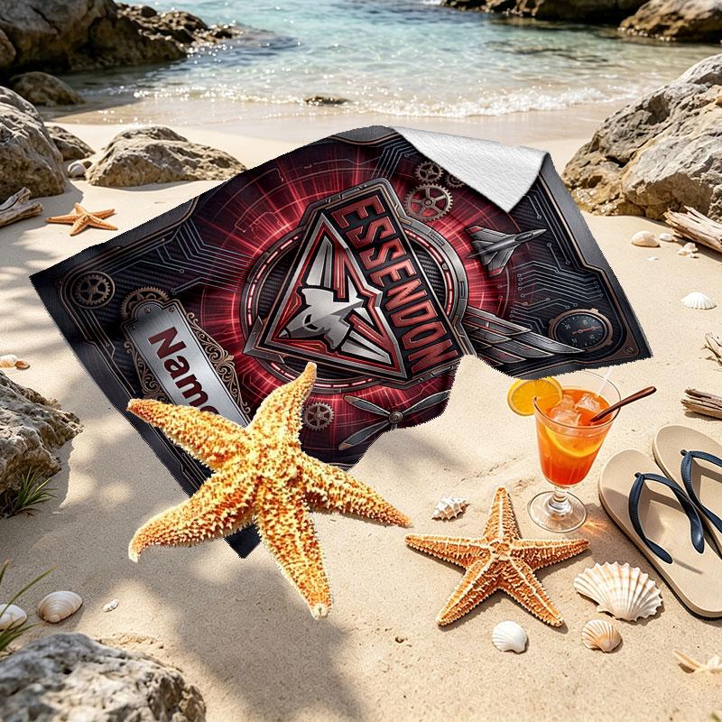 Custom Name Personalized Essendon Football Print Beach Towel, for Trip Camping Beach Party Home Decor, Birthday Gift for Family & Friends