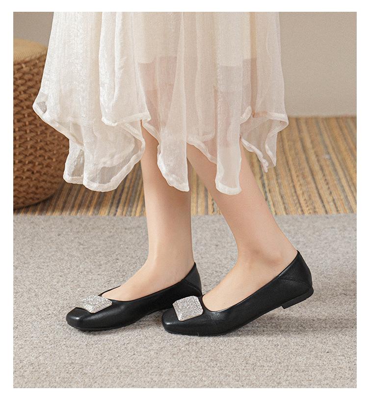 Женские туфли-балетки из натуральной кожи - Французский низкий вырез, Квадратный носок, Мягкая подошва, Большие размеры 41-43, Новинка 2025 Вечерний бриз
