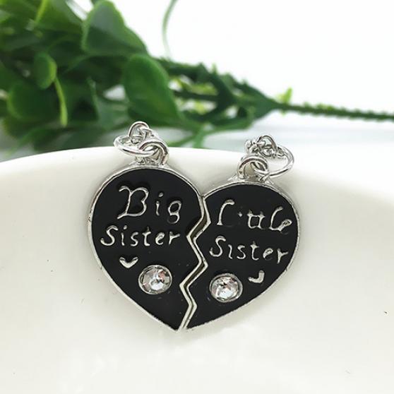 1 Pair Sisters Pendants Long Chain Necklace Broken Heart Puzzle Jewelry Charms ARI
