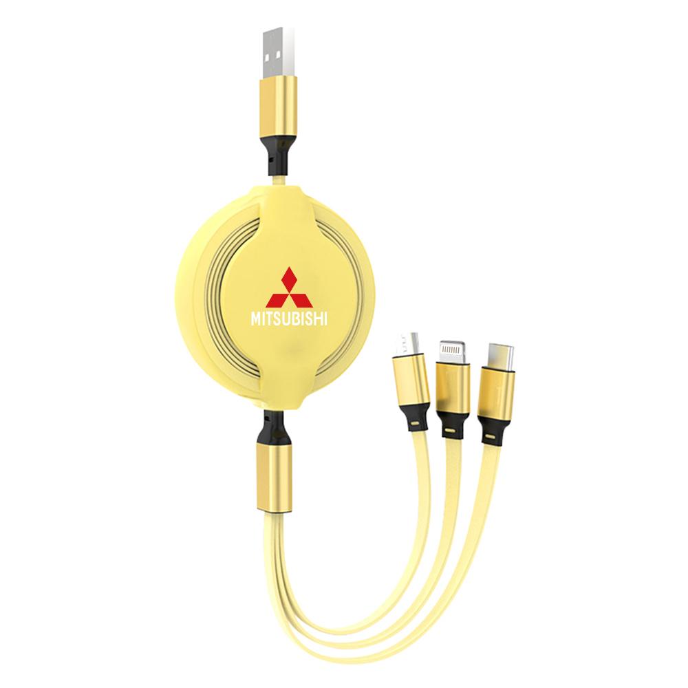 Car Interior Charging Data Cable Scalable 3 In 1 Phone Charger Accessories For Mitsubishi Lancer Pajero Outlander L200 Delica