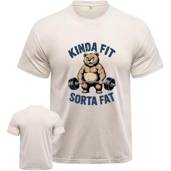 IRON PANDA Funny Gym Shirts for Men Workout Fitness Running Hiking Outdoor Activities-Kinda Fit Sorta Fat Gift T-Shirts