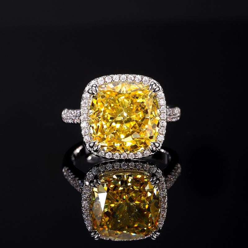 Осенне-зимние украшения Огранка «Ледяной цветок» Высокоуглеродистый бриллиант Медь с бриллиантом Темперамент Принцесса Квадратное кольцо Женское 10 * 10