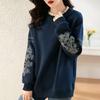 Sweatshirt Women Autumn Large Size Embroidery Lace Round Neck Loose Casual Long Sleeve Tops
