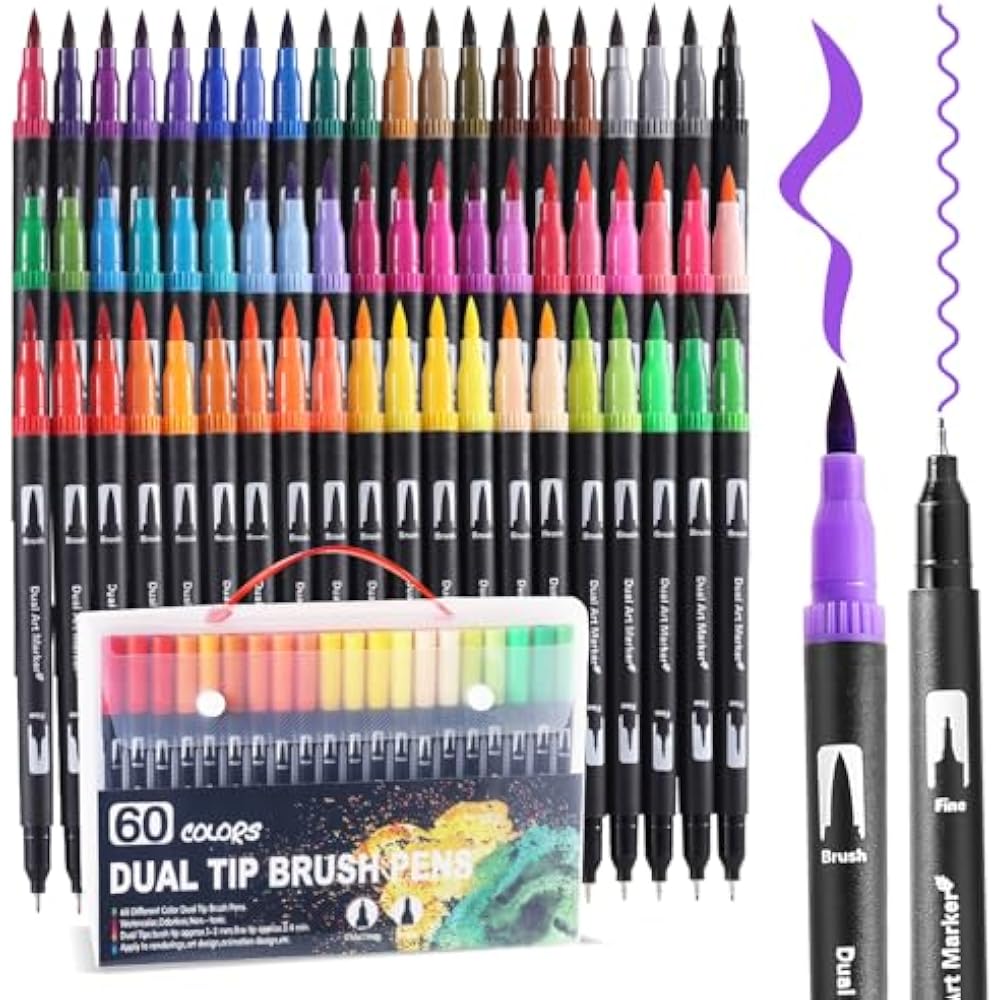 TOSHARE (TOSHARE) Art Marker Pen Dual Tip Coloring Marker Set with Brush & Fine Tip Adult Colorin...
