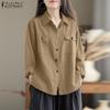 Women Casual Turn Down Collar Loose Long Sleeve Blouse