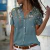 Vintage Casual Loose Print Shirt Women Short Sleeve Button Up Blouse Tops Office Female Spring Fashion
