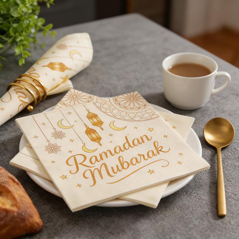 20Pcs Moon Lantern Paper Napkins Ramadan Mubarak Disposable Party Paper Tissues 2026 Muslim Islamic Eid Home Table Decorations