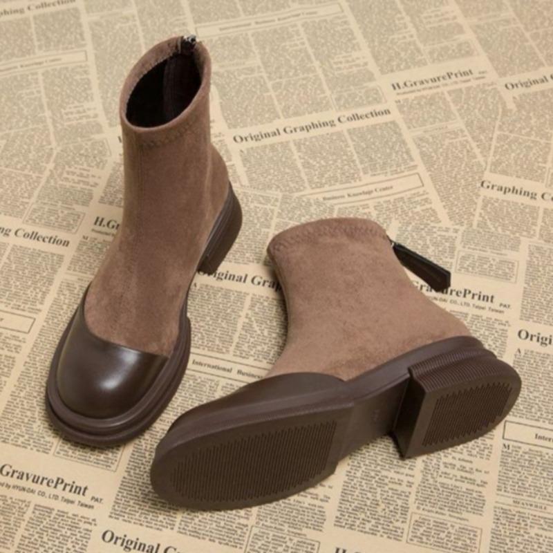 Женские замшевые ботильоны на среднем каблуке, плюшевые туфли на зимнем каблуке 2025 года, модная офисная обувь на толстом каблуке, модные прогулочные нескользящие ботинки Mujer