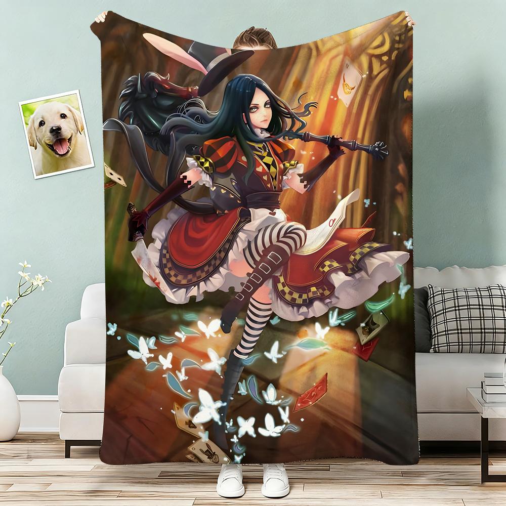 Alice Madness Returns Throw Lightweight 240g Flannel Blanket Soft Skin-friendly for Summer Cooling