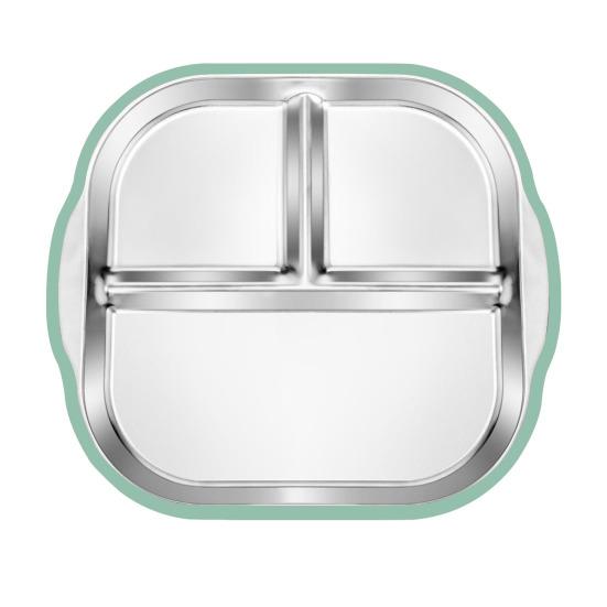 Тарелка для малышей из нержавеющей стали с присоской, 3-секционная детская миска с нескользящей силиконовой ручкой, небьющаяся металлическая детская тарелка