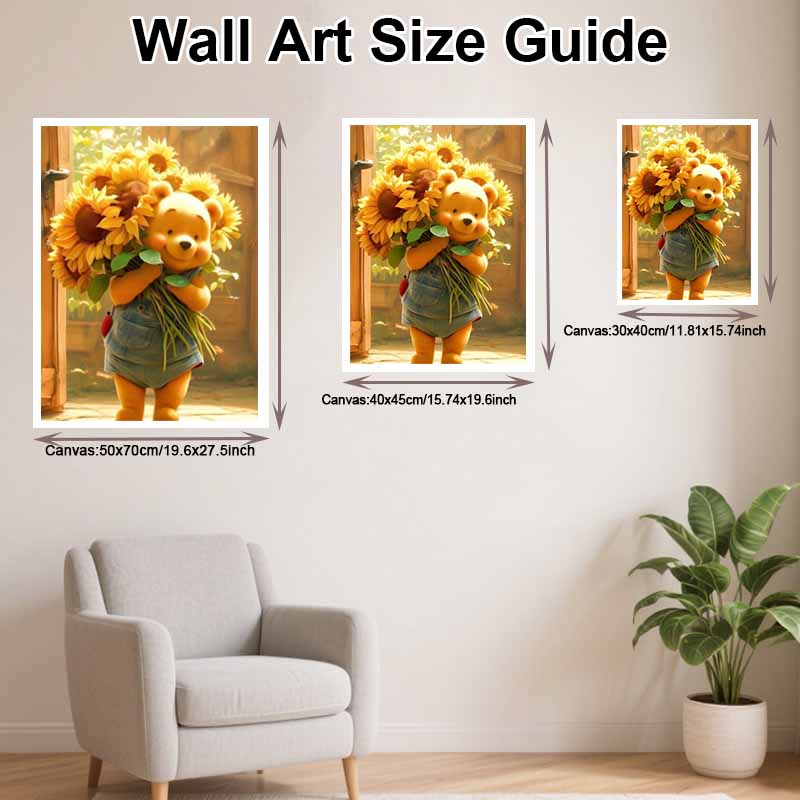 Disney Diamond Art Painting Kit – Winnie the Pooh Sunflowers Sparkling Craft, Home Wall Decor, Handmade Gift