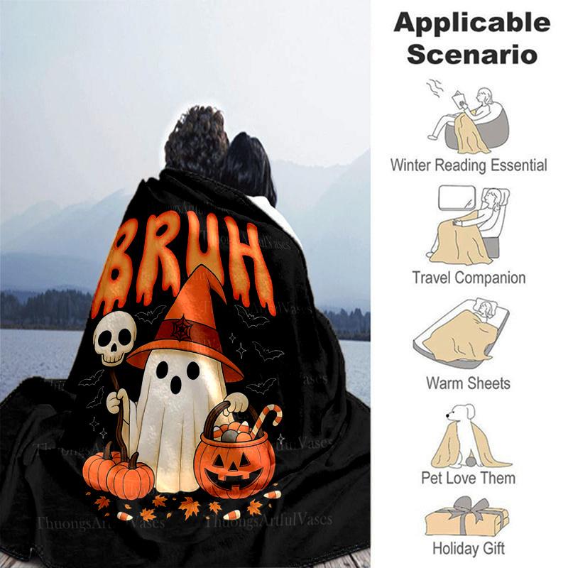 1pc Cute Bruh Ghost Boo Pumpkin Blanket Soft Throw for Home Decor, Gift Idea,Living Room, Travel, Camping