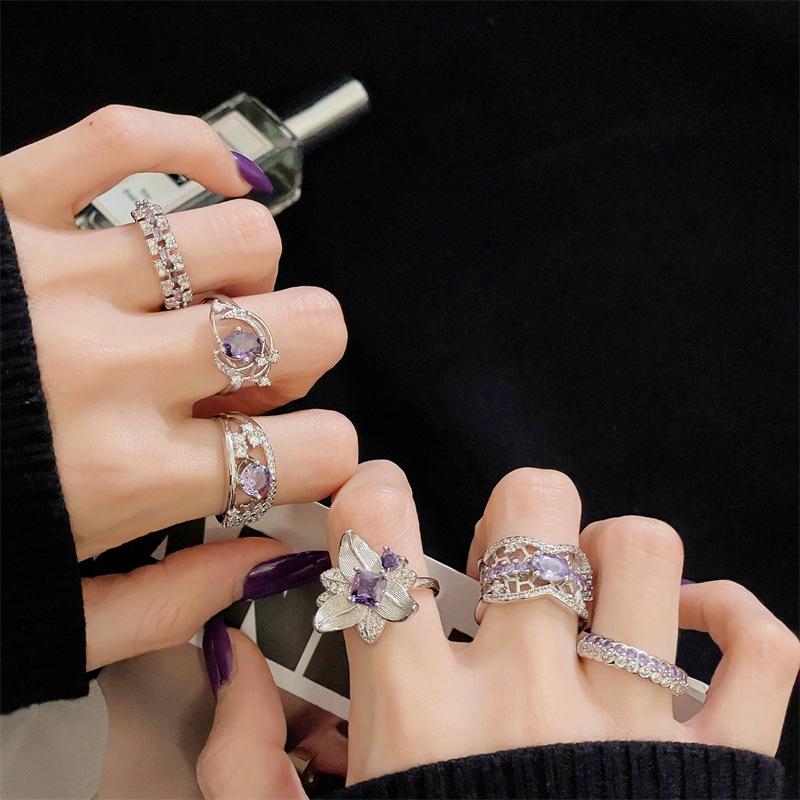 Nine Purple Isolation Transshipment Color Treasure Purple Zir*****Pening Ring Light Luxury Premium Elegant Temperament Jewelry Women