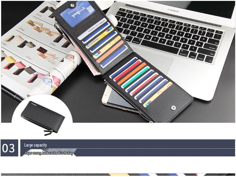 Мужской длинный кошелек Baellerry: Европейский и американский стиль, узор в виде креста, держатель для нескольких карт, дизайн на молнии.