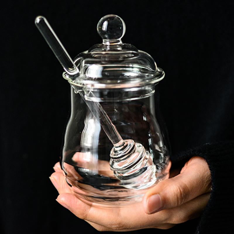 250 мл стеклянная банка для меда прозрачный стеклянный горшочек для меда с черпаком ложкой маленькая кухонная бутылка для хранения банка для меда контейнер для сиропа