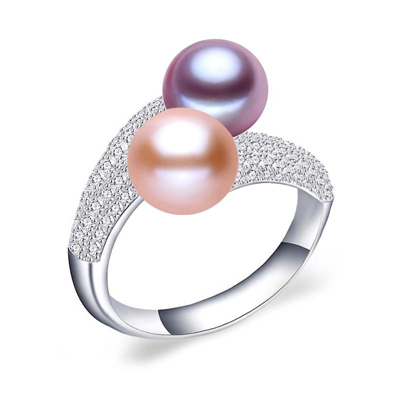 Freshwater Pearl Lsooyh Double Natural Rings For Women Fashion Female Cubic Zirconia Cz Silver Color Ring