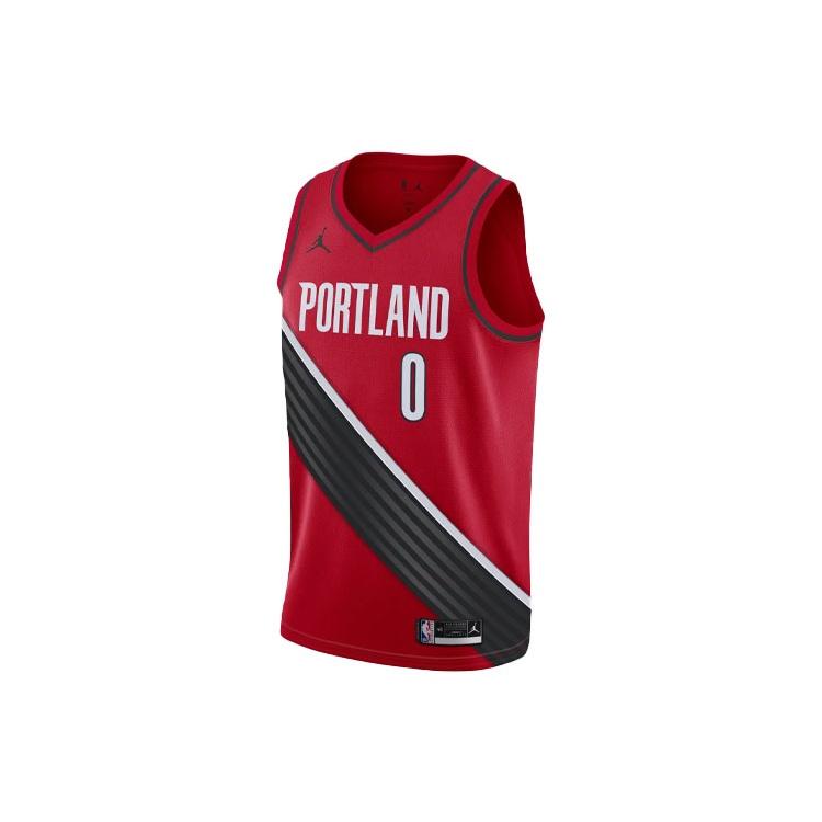 Men's Air Jordan NBA Sports Basketball SW Fan Edition 20 Season Portland Trail Blazers . Lillard No. 0 Red Jersey CV9492-657