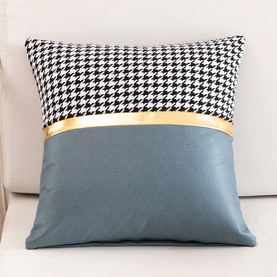 Square Pillow Case Houndstooth Solid Color Golden Strap Splicing Thickened Sofa Bed Decoration Pillow Cushion Cover for Indoor