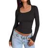 European & American Women's Slim-fit Milk Silk Long-sleeve Navel-baring T-shirt - Autumn Fashion Pullover.