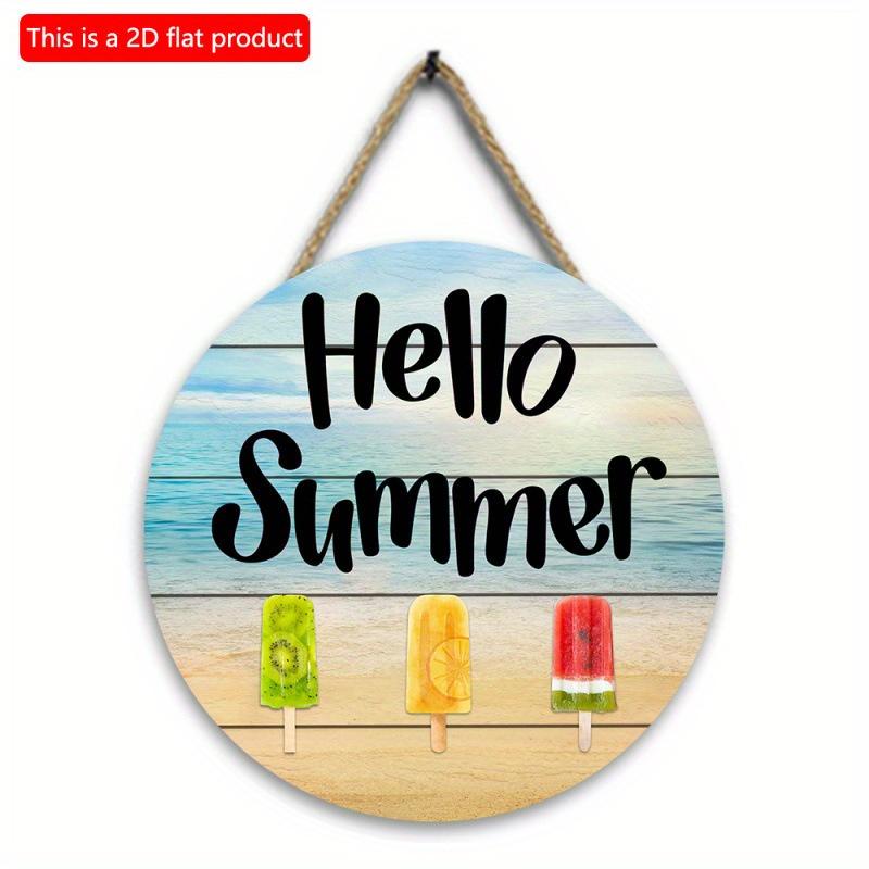 2D плоский 20*20см Привет Лето Морские и Фруктовые Узоры Эскимо хорошего качества Настенный Декор, Крутой летний стиль Подвеска для Приветственной Вечеринки, Искусство из Дерева