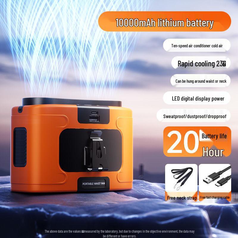 Portable Heavy-Duty USB Waist Fan: Powerful Wind for Outdoor, Construction, and Camping