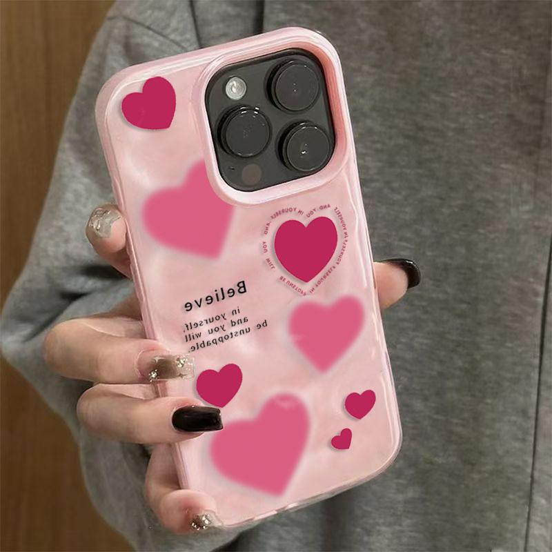 Модный Розовый Чехол для Телефона с Текстурой Складки в Форме Сердца для IPhone17 16 15 14 Plus 13 12 11 Pro Max Ударопрочный Глянцевый Прочный Чехол