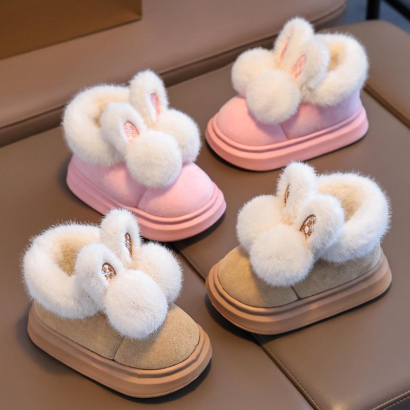 Женские зимние ботинки на каблуке и хлопковые 2024 Год Лошади: Нескользящая плюшевая теплая обувь для детей.