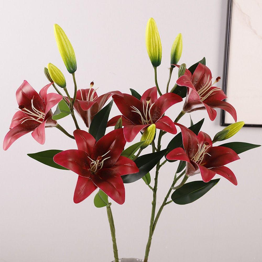 Real Touch Artificial Flower Branch Plastic Fake Flowers Silk Lilium Brownii Flower Wedding Decor