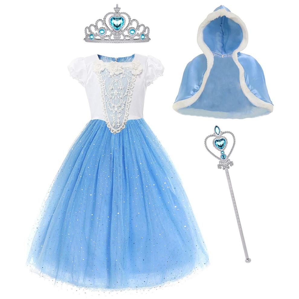 Cinderella Princess Dress Girls Snow White Fancy Party Costume Halloween Dress Up Outfit Size 150 7-8 Years Blue