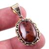 Natural Mahogany Obsidian Gemstone 925 Solid Silver Two Tone Pendant 1.50'' W2H86