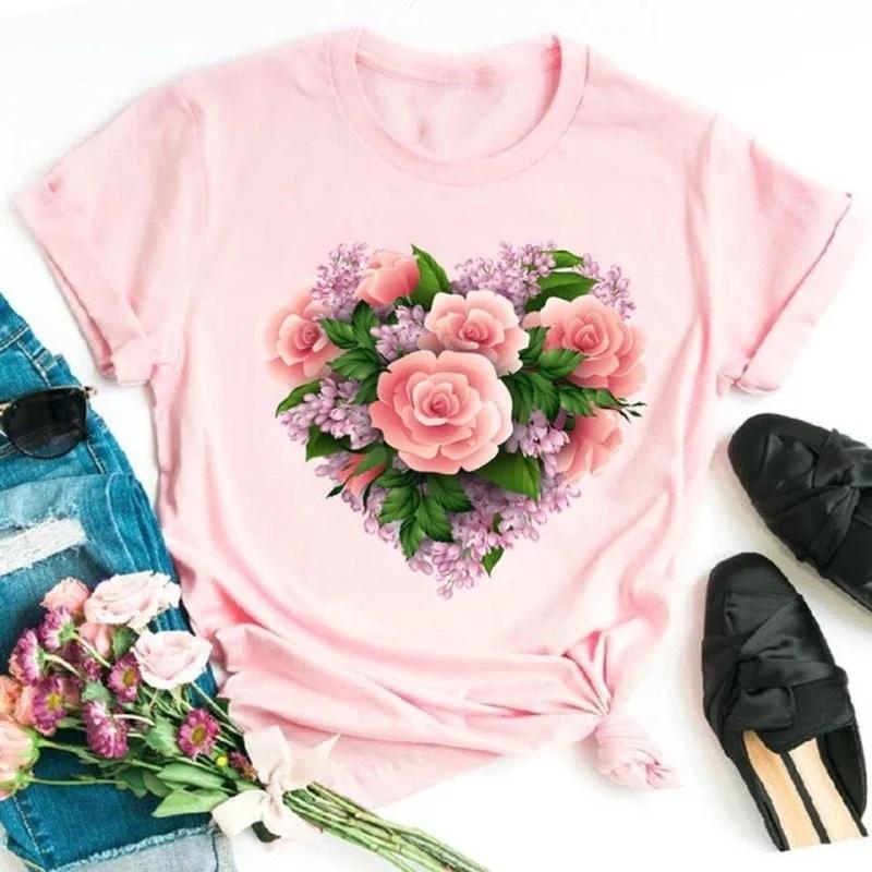 Сердце Музыка Нота Розовый Принт Женская Футболка Короткий Рукав O Шея Свободная Женская Футболка Женская Футболка Топы Одежда Camisetas Mujer