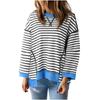 Autumn Winter T-shirt Women Simple Home Casual Striped Pattern Round Neck Long Sleeved Pullover Color Blocked T-shirt