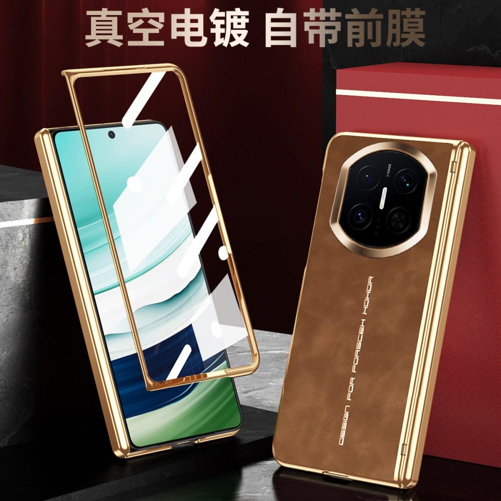Solid Color Leather Phone Case For HuaWei Mate X7 X6 X5 Front Protection Film PC Hard Shell Hinge Plating Frame Back Cover