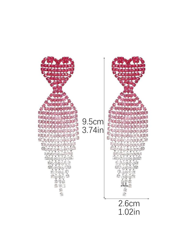 Luxurious Valentine's Shiny Diamond Heart Tassel Earrings for Women - Fashion Peach Heart Studs.