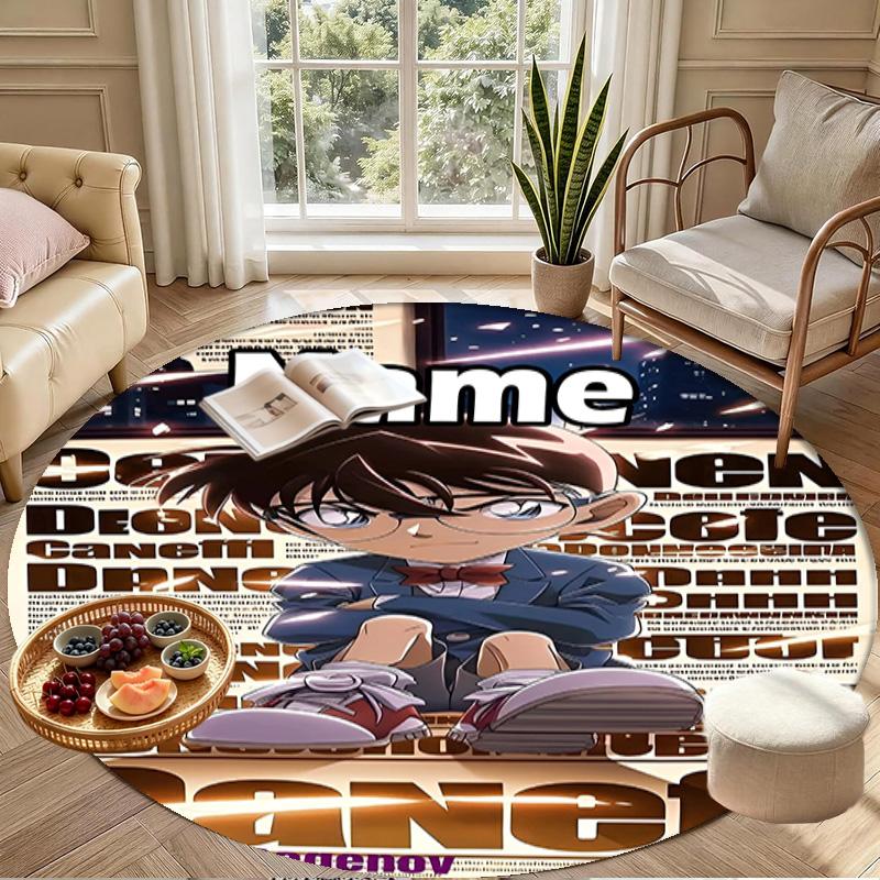 Custom Name Personalized Detective Conan Print Round Rug, Versatile Home Decor Carpet, for Playroom, Apartment, Balcony, Entryway, Hallway Gift