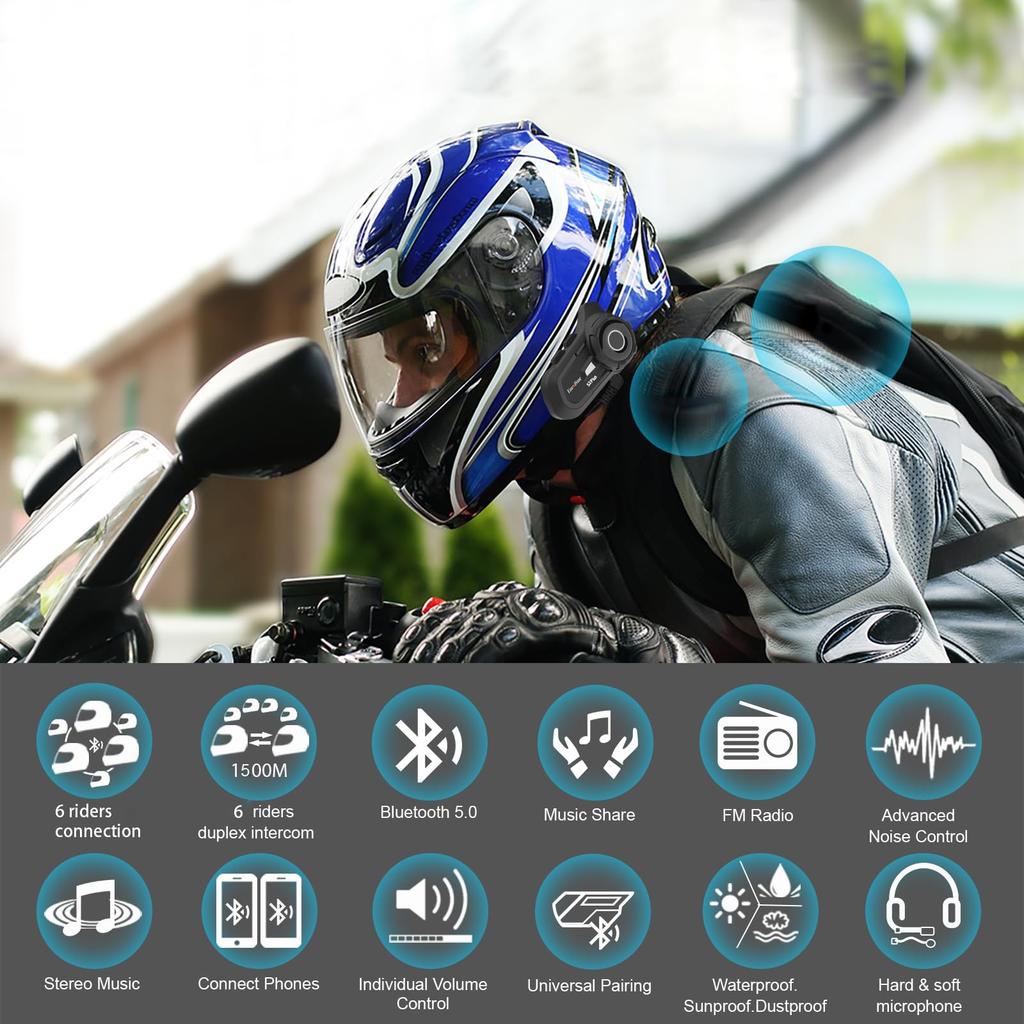EuroFone S2 PLUS Motorcycle Bluetooth Simultaneous Calling While 1500m Communication IP67 Waterproof and Music 40mm Helmet Automatic CVC Noise HIFI