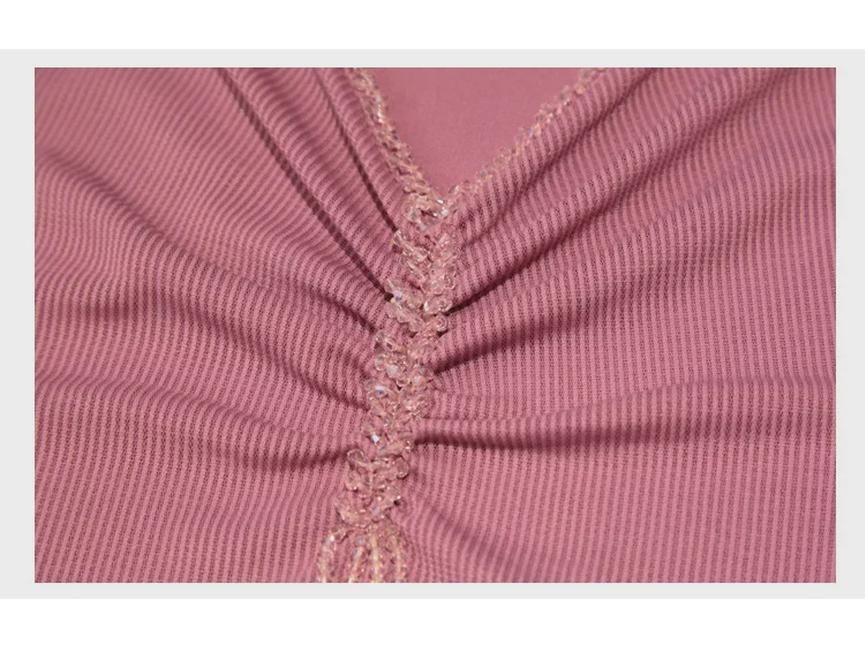 Women's European Style Beaded V-Neck Mesh T-shirt - Short Sleeve, Versatile, Fashionable Summer Blouse