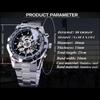 Forsining Top Watch Silver Stainless Steel Men's Mechanical Watch Waterproof Luminous Sports Skeleton Manual Watch 30M